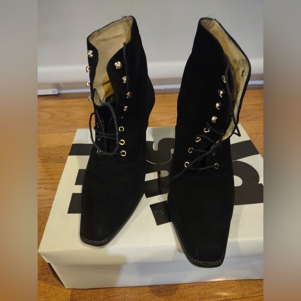 Black Suede Lace-Up Ankle Boots - 6.5